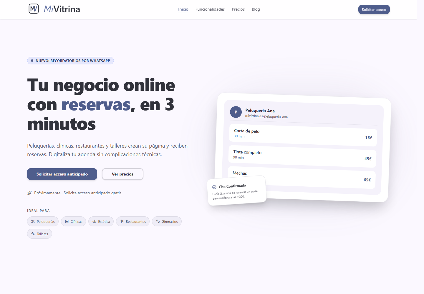 Captura de la página principal de MiVitrina
